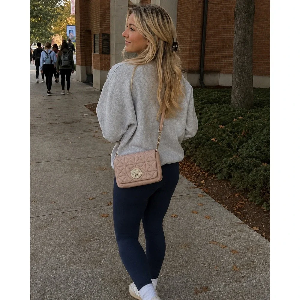 Kate Spade Blush Pink‎ Quilted Leather Crossbody Bag Turn Lock Chain Strap